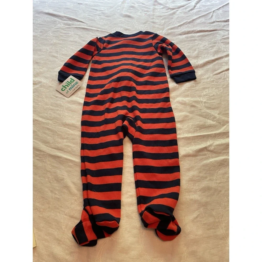CHILD OF MINE BY CARTER'S BABY  FOOTED Red Blue Strip SLEEPER SIZE 6-9 Mths Lion